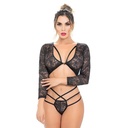 Conjunto en blonda con diseños en escote y panty